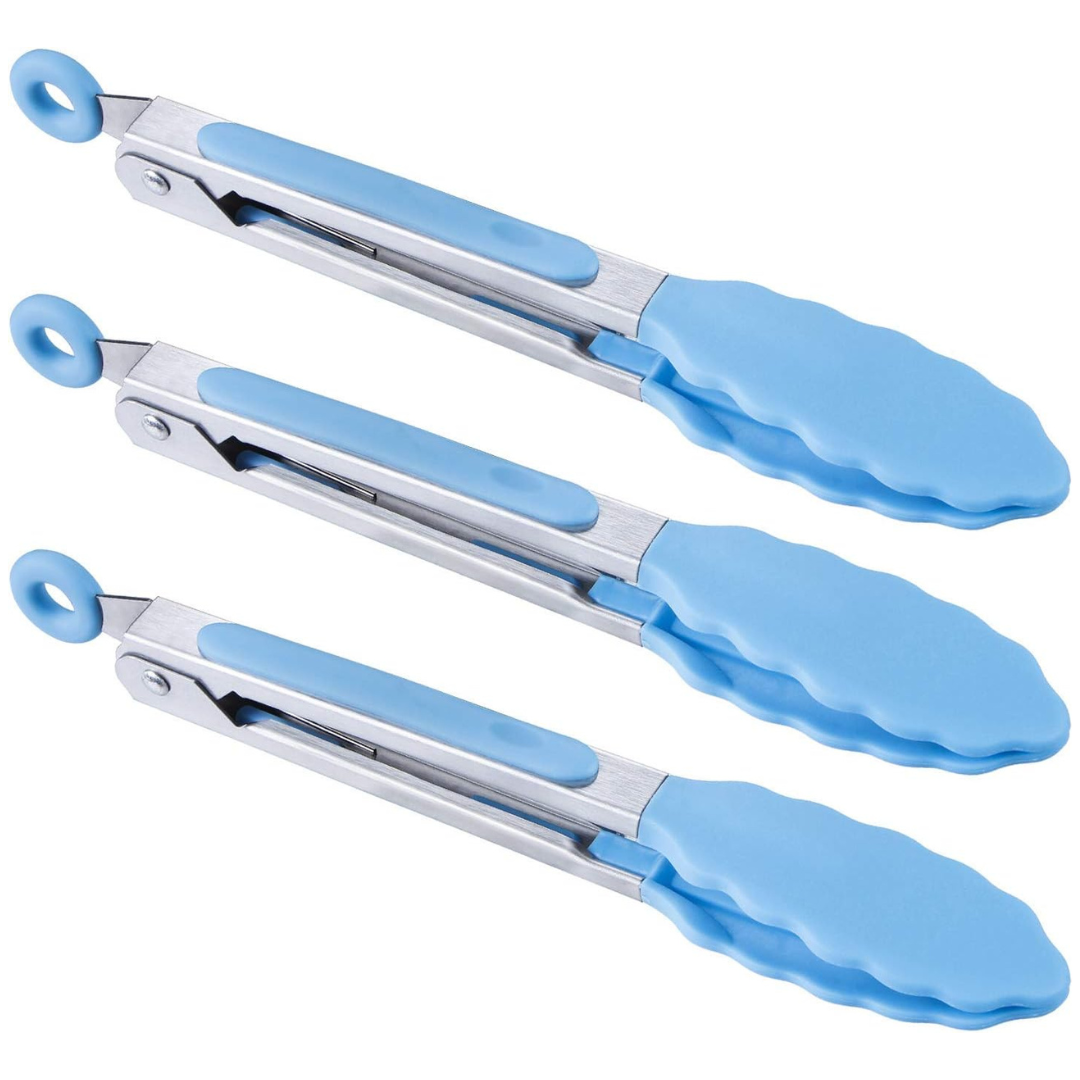 Set of 3 7" Mini Silicone Kitchen Food Serving Tongs