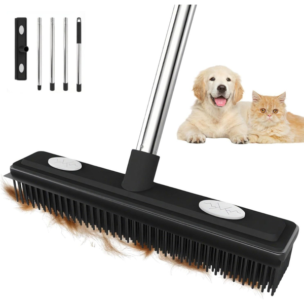 59'' Long Handle Pet Hair Remover Carpet Rake W/ Squeegee