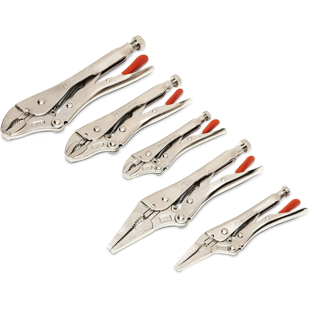5-Piece Crescent Curved & Long Nose Locking Plier Set
