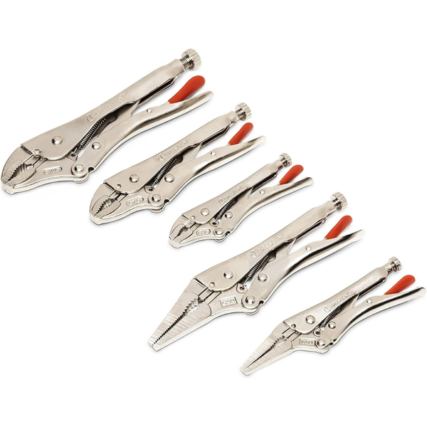 5-Piece Crescent Curved & Long Nose Locking Plier Set