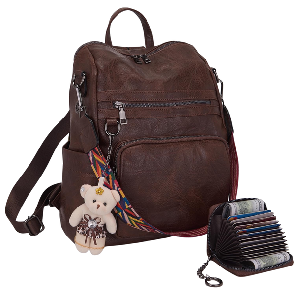 Women's Fashion PU Leather Backpack With Card Case