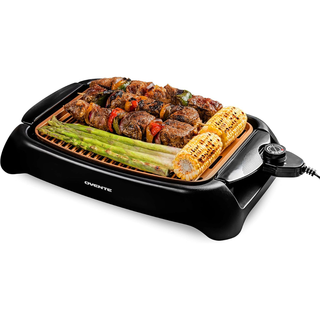 Ovente 1000W Electric Indoor Grill W/ 13" x 10" Non-Stick Plate