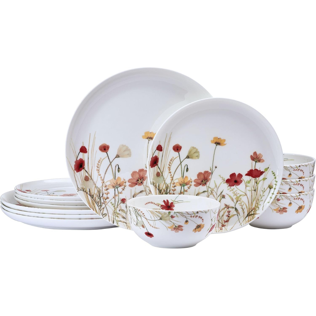 12-Piece Meadow Serenade Floral Bone China Dinnerware Set