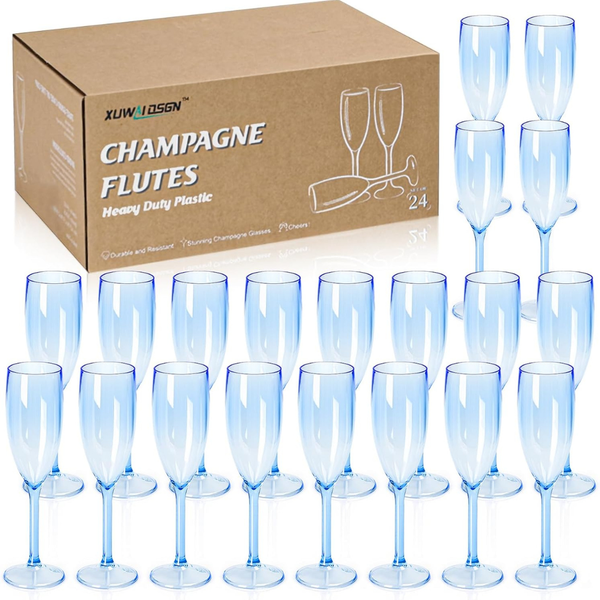 24-Piece 5.4 oz Reusable Plastic Champagne Flutes Bulk Set