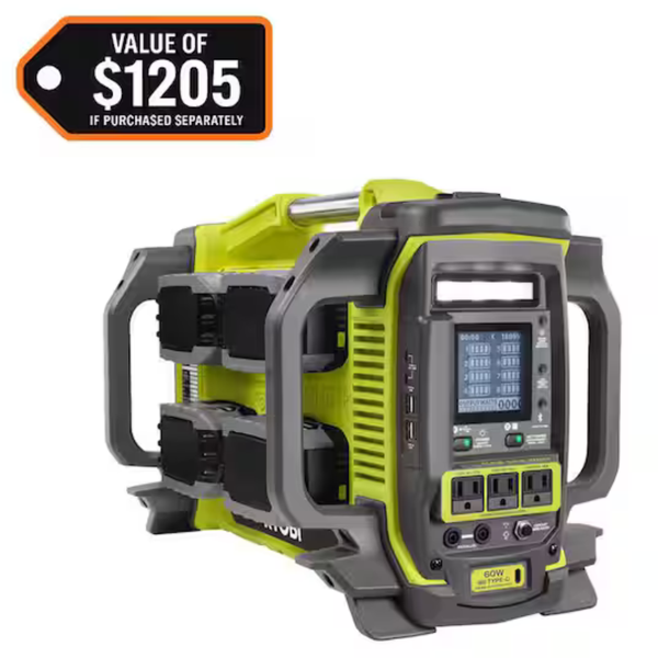 RYOBI 18-Volt 1800-Watt Power Station w/ 8-Port Charger & 4 Batteries