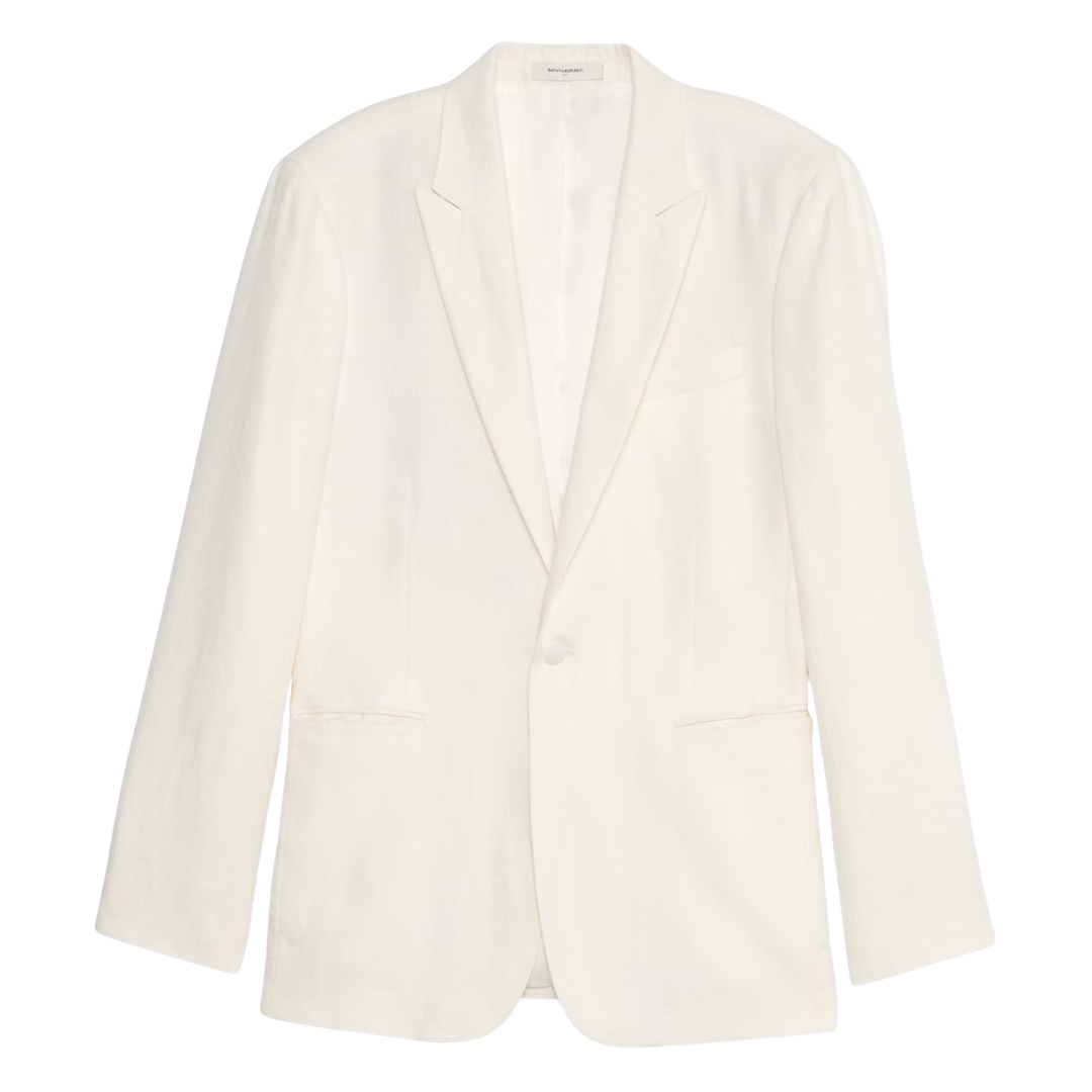 Banana Republic Factory Men's Tailored-Fit Linen White Tuxedo Jacket
