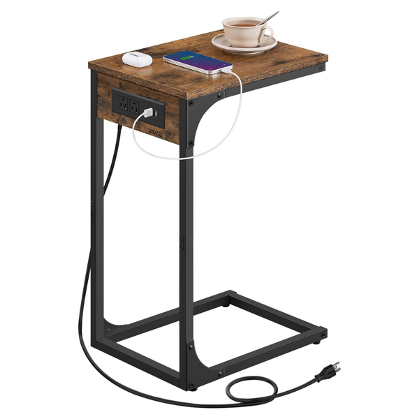 C-Shaped Side Table With Charging Station