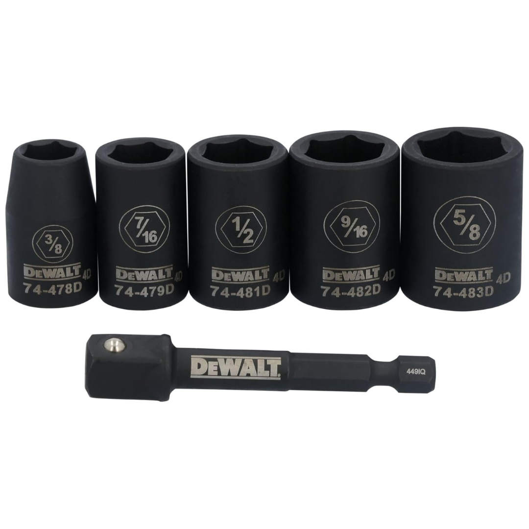 6-Piece DEWALT Drive Impact Standard SAE Socket Set