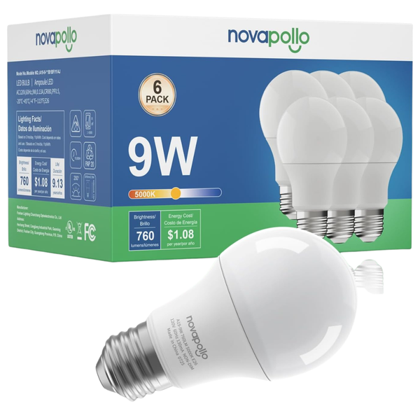 6-Pack A19 9W 5000K 760LM Daylight Non-Dimmable Light Bulb