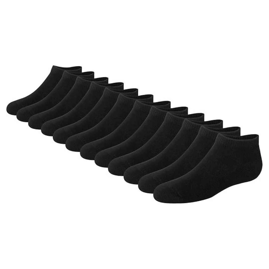 12-Pair Hanes Boys Cushioned Stretch Cotton Ankle & No Show Socks