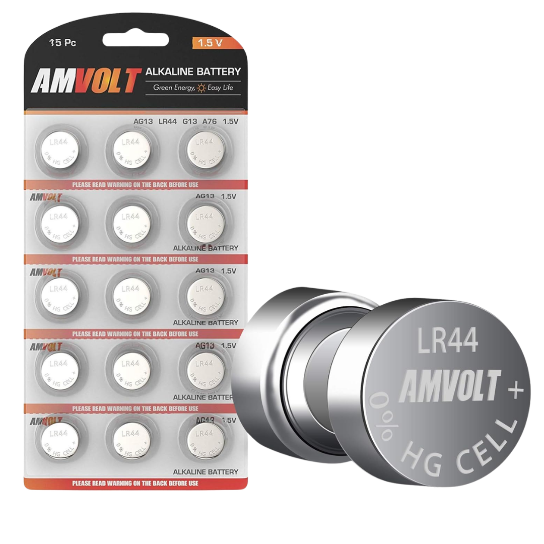 15-Pack AmVolt LR44 Button Batteries