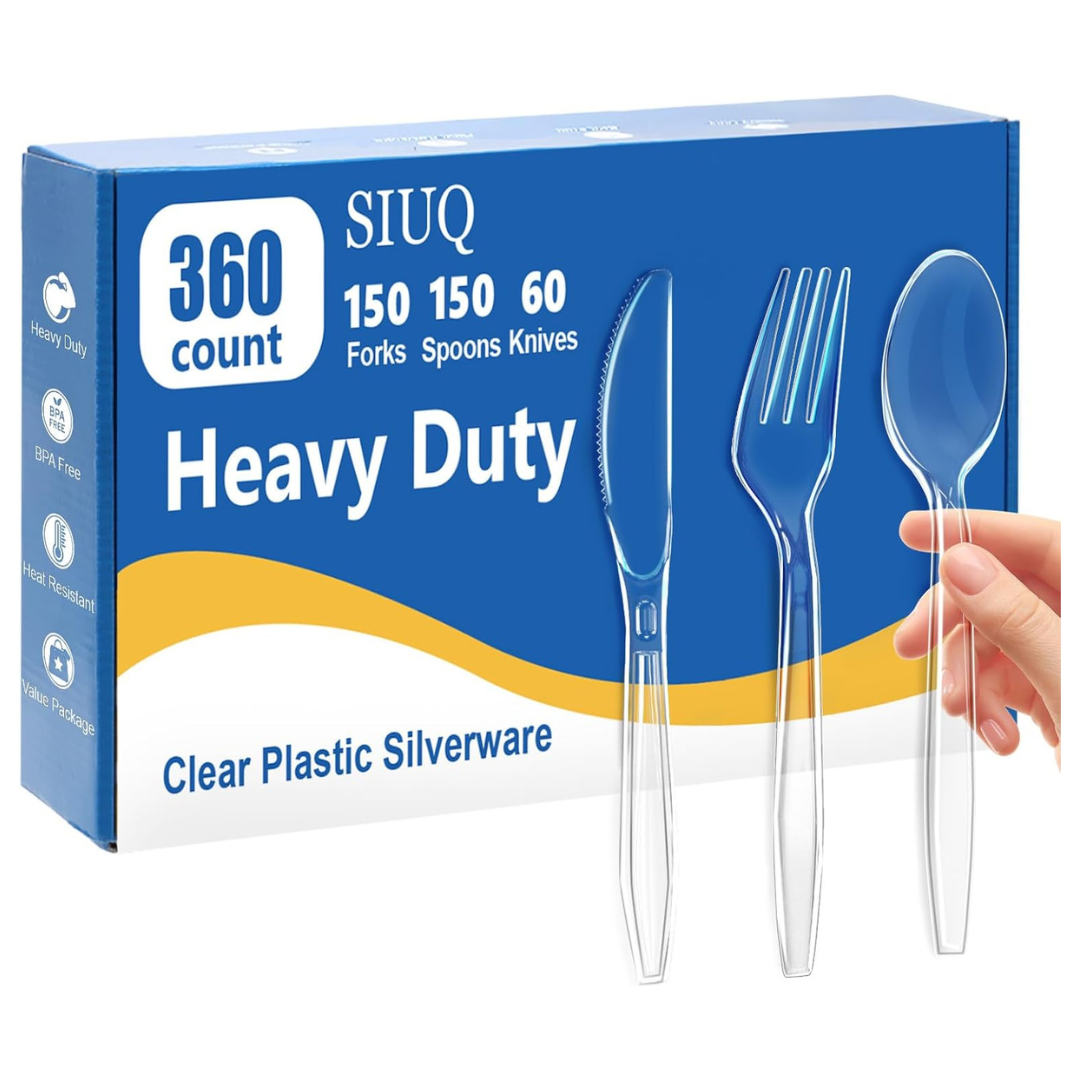 360-Count Heavy Duty Clear Plastic Silverware Set