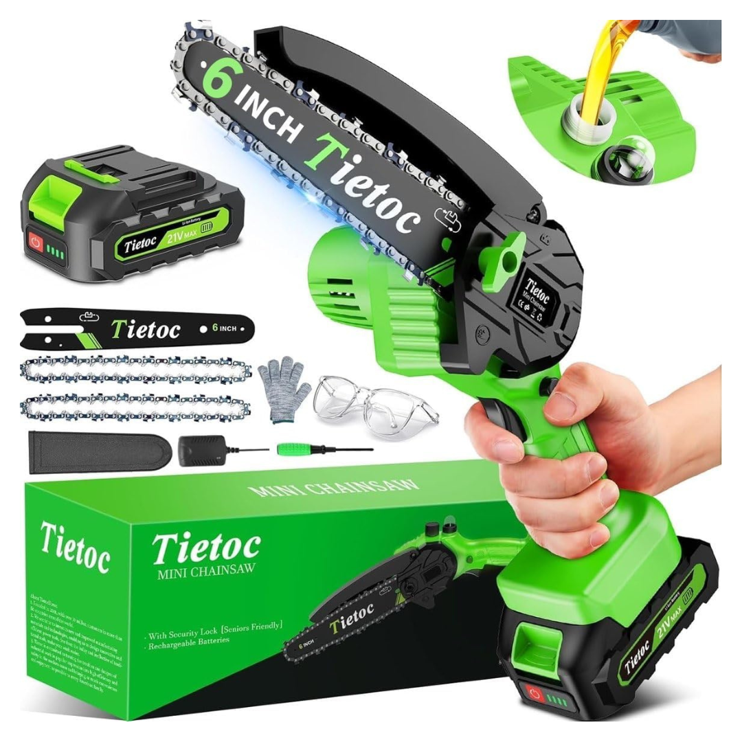 6" Tietoc Electric Cordless Mini Chainsaw With Battery & Charger