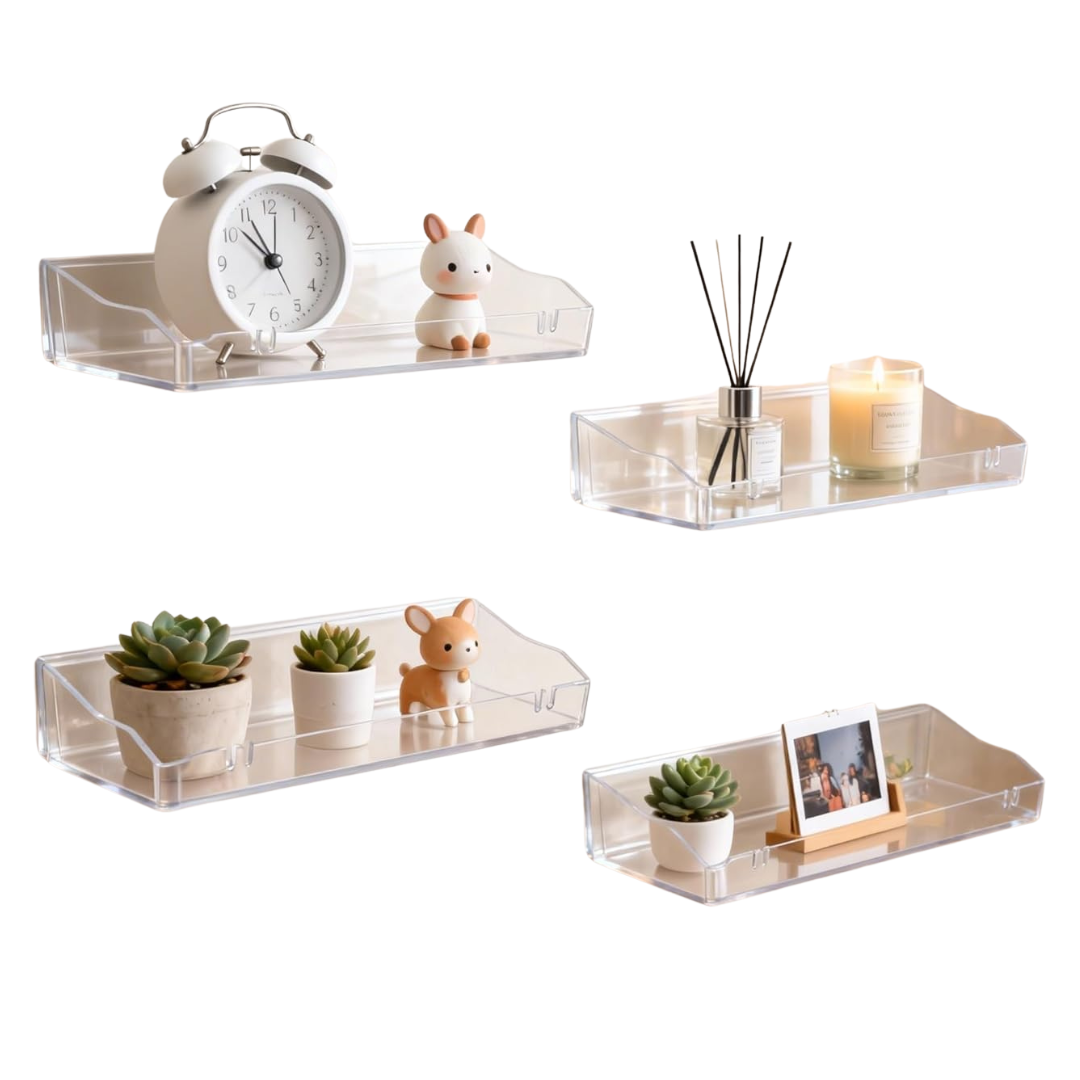 4-Pack Clear Acrylic Floating Bathroom Shelves W/ Self Adhesive (Various)