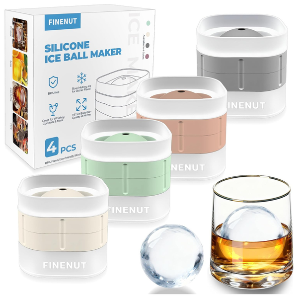 4-Pack Finenut 2.5" Silicone Ice Ball Mold Maker With Lid (3 Styles)