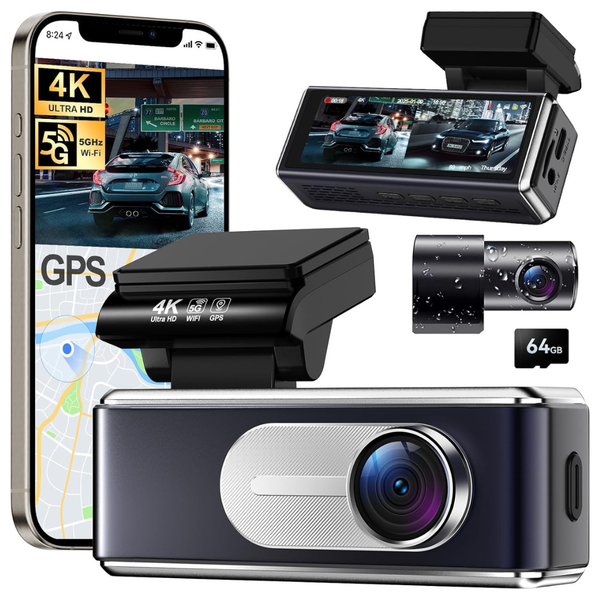 4K HD Front & 1080P Rear 5G WiFi GPS Dash Camera W/ 3.2" IPS Screen