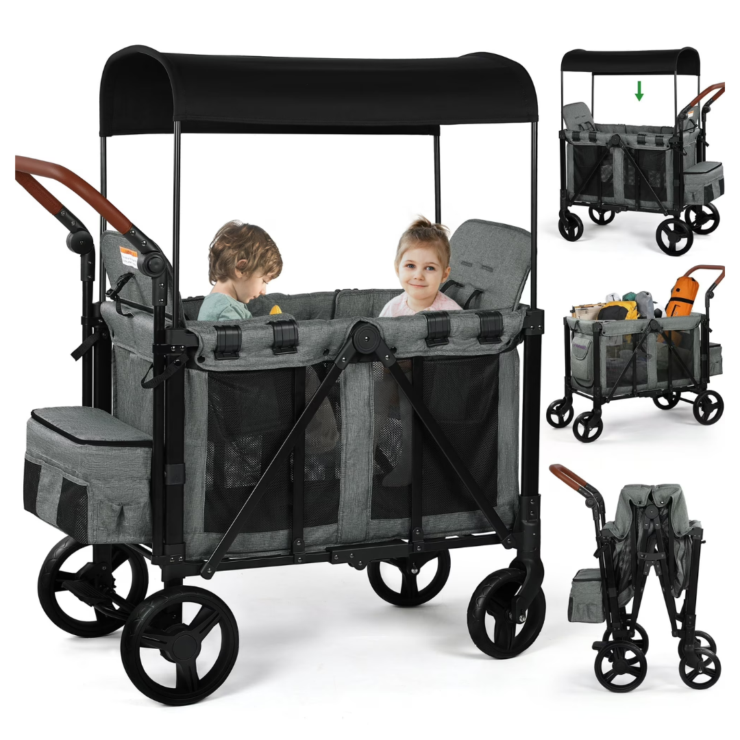 Vomeast 3-In-1 Double Stroller Wagon With Canopy For 2 Kids