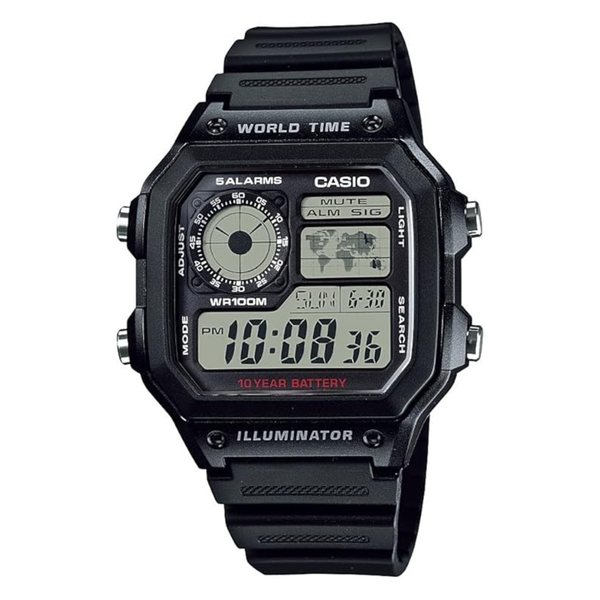 Casio Men's World Time Digital Chronograph Watch (AE1200WH)