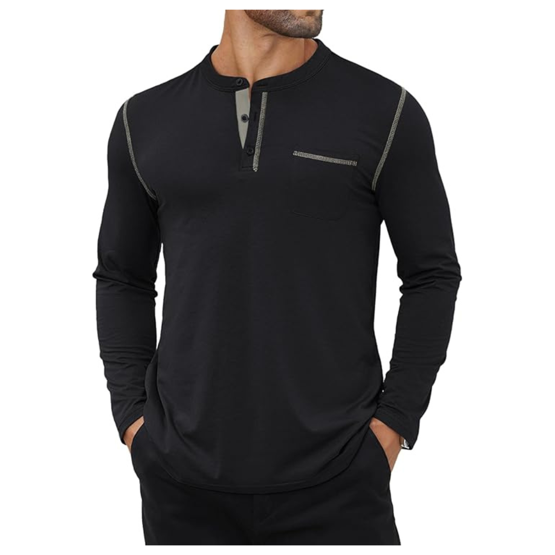 Men's Long Sleeve Color Contrast Henley Shirt (Various)