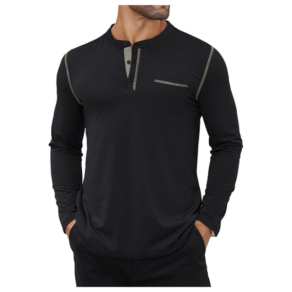 Men's Long Sleeve Color Contrast Henley Shirt (Various)
