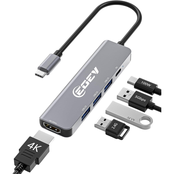 5-in-1 USB-C Hub Multiport Adapter W/ 4K HDMI & 100W PD Charging