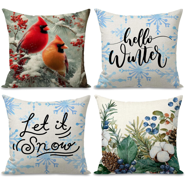 4-Count 18" x 18" Hello Winter Pillow Covers (Various)