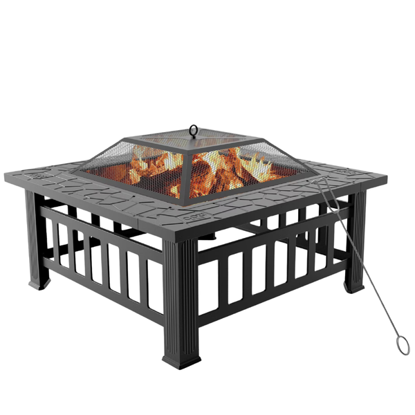 32" Cozi By Tzumi Square Wood Fire Pit Table With BBQ Grill