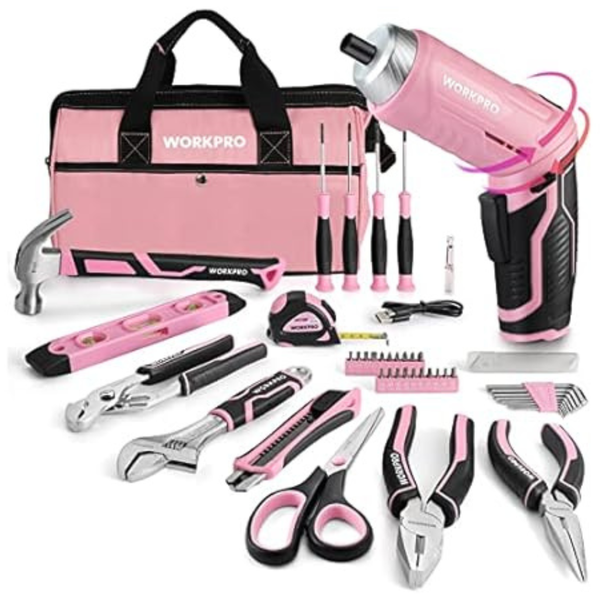 53-Piece Pink Tool set with Electric Cordless Screwdriver