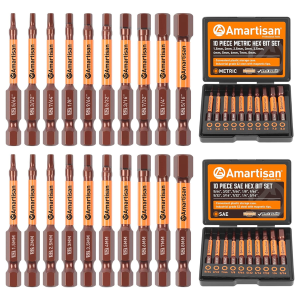 20-Piece Amartisan Metric & SAE Hex Head Allen Wrench Drill Bit Set W/ Box