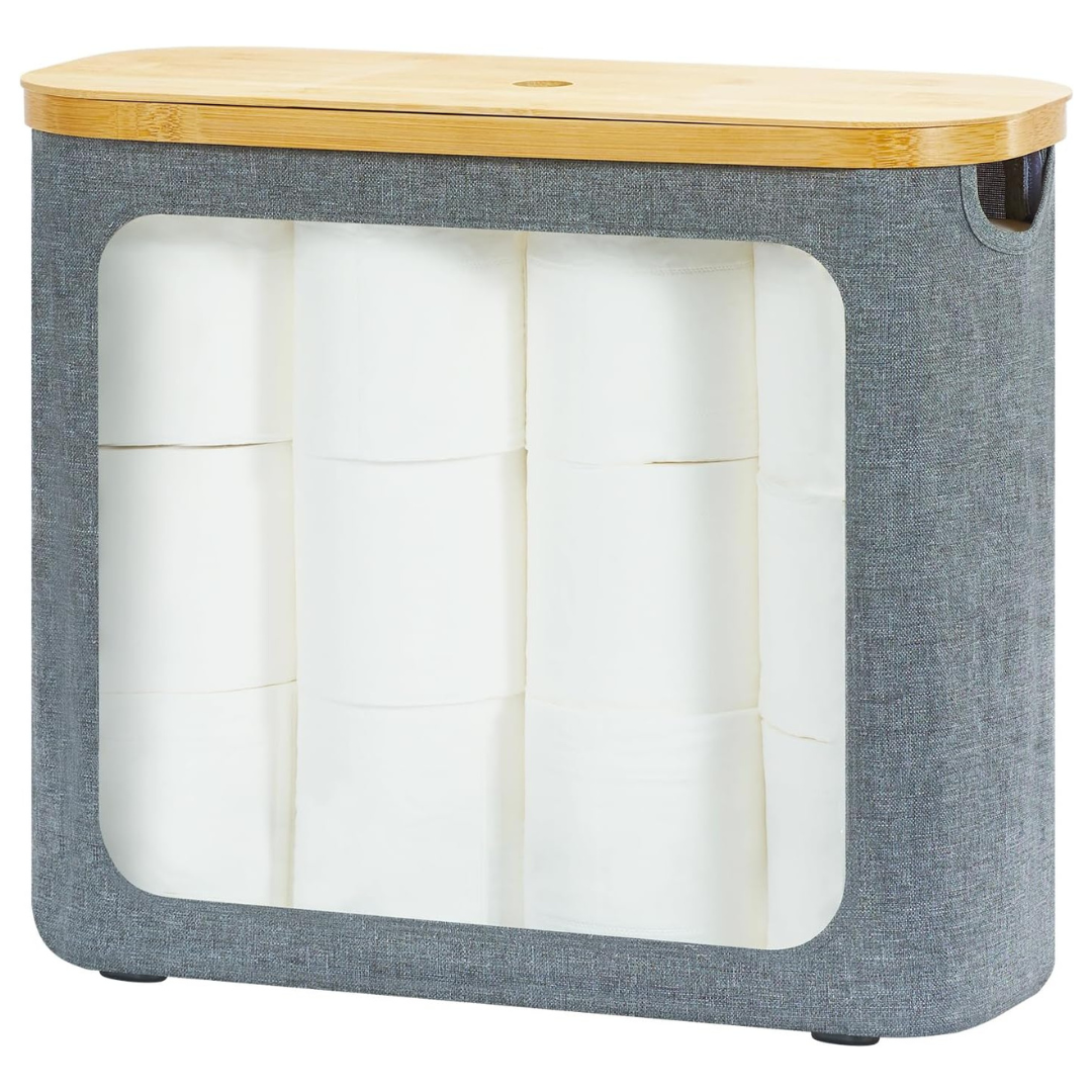 Rosos 9-12 Roll Toilet Paper Storage W/ Bamboo Lid