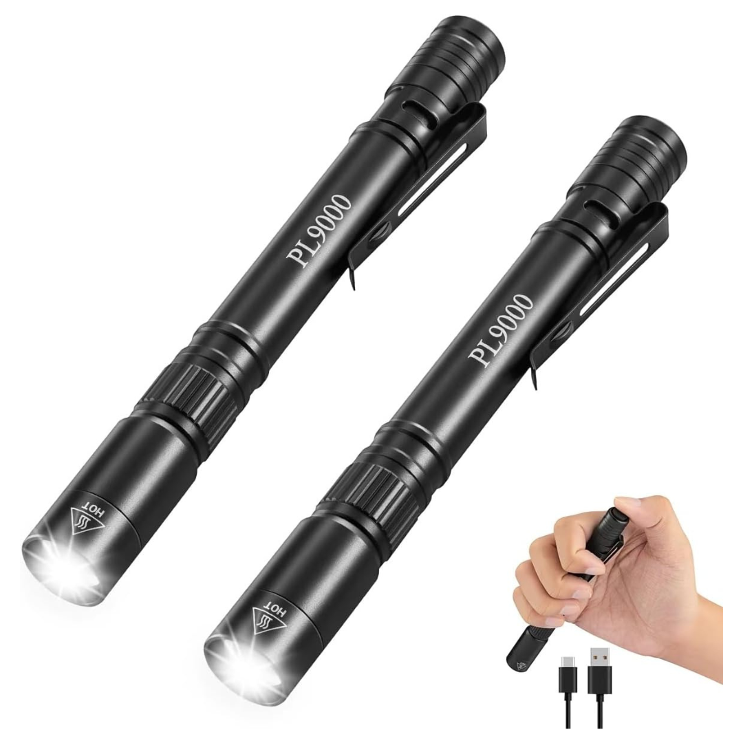 2-Pack PL9000 Rechargeable 5 Mode Pen Flashlight