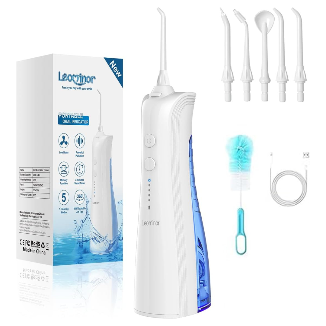 Leominor Cordless Portable Water Dental Flosser With 5 Modes