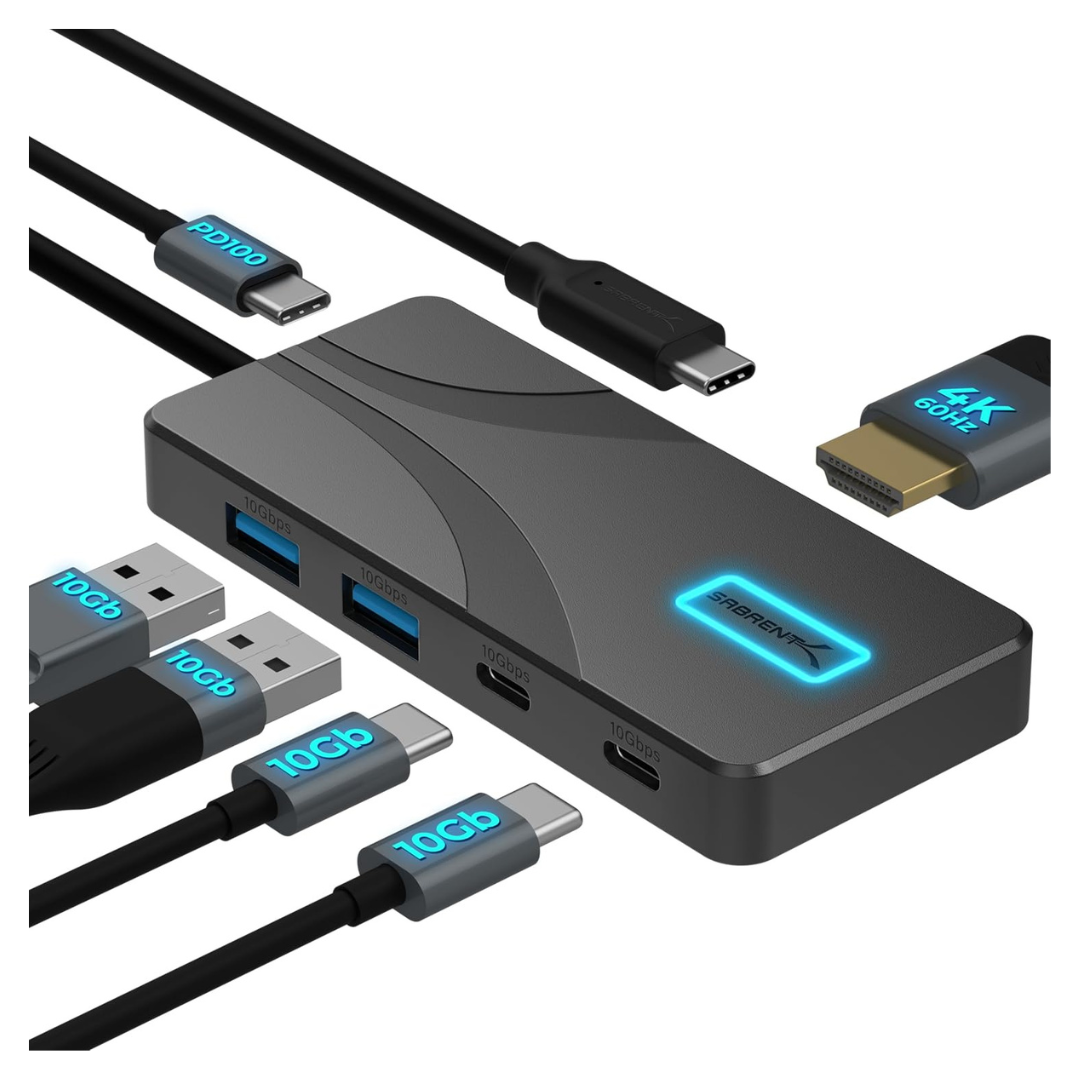 5-Port Sabrent 10Gbps USB Type-C Hub W/ 100W PD & 4K@60Hz
