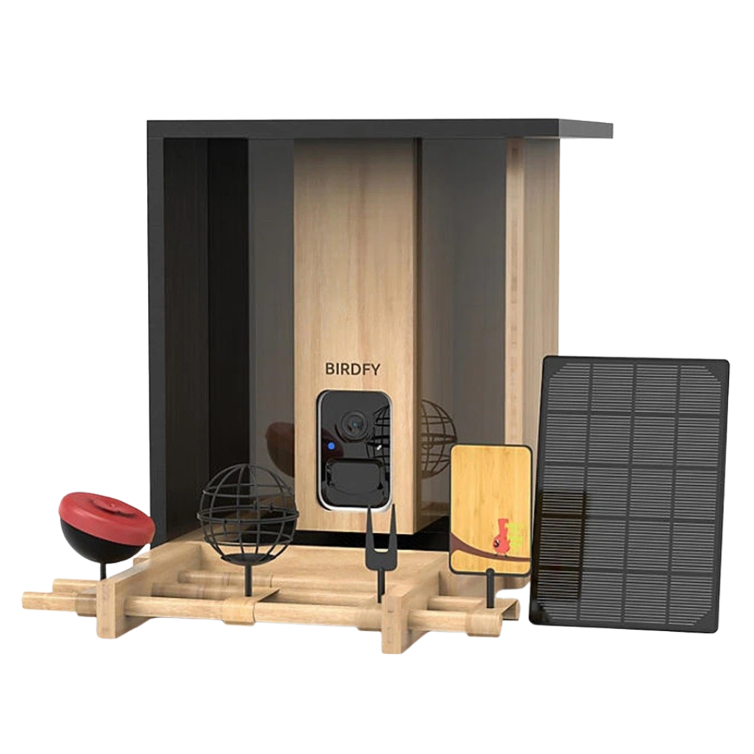 Birdfy NI-8408 Bamboo Bird Feeder W/ Camera & Solar Power Panel
