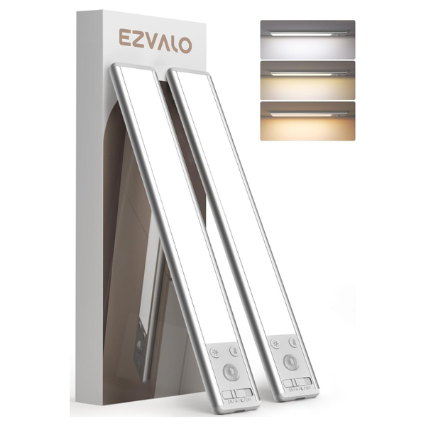 2-Pack 3 Color Temps Motion Sensor 62 LED Rechargeable Under Cabinet Lights