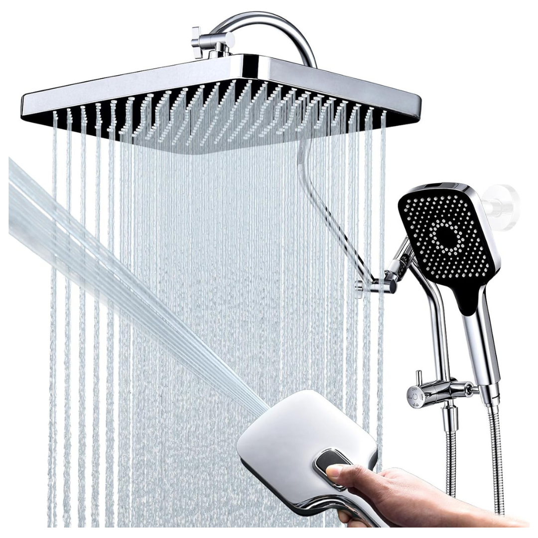 13" Metal Adjustable Curved Rainfall Shower Head & Handheld Combo