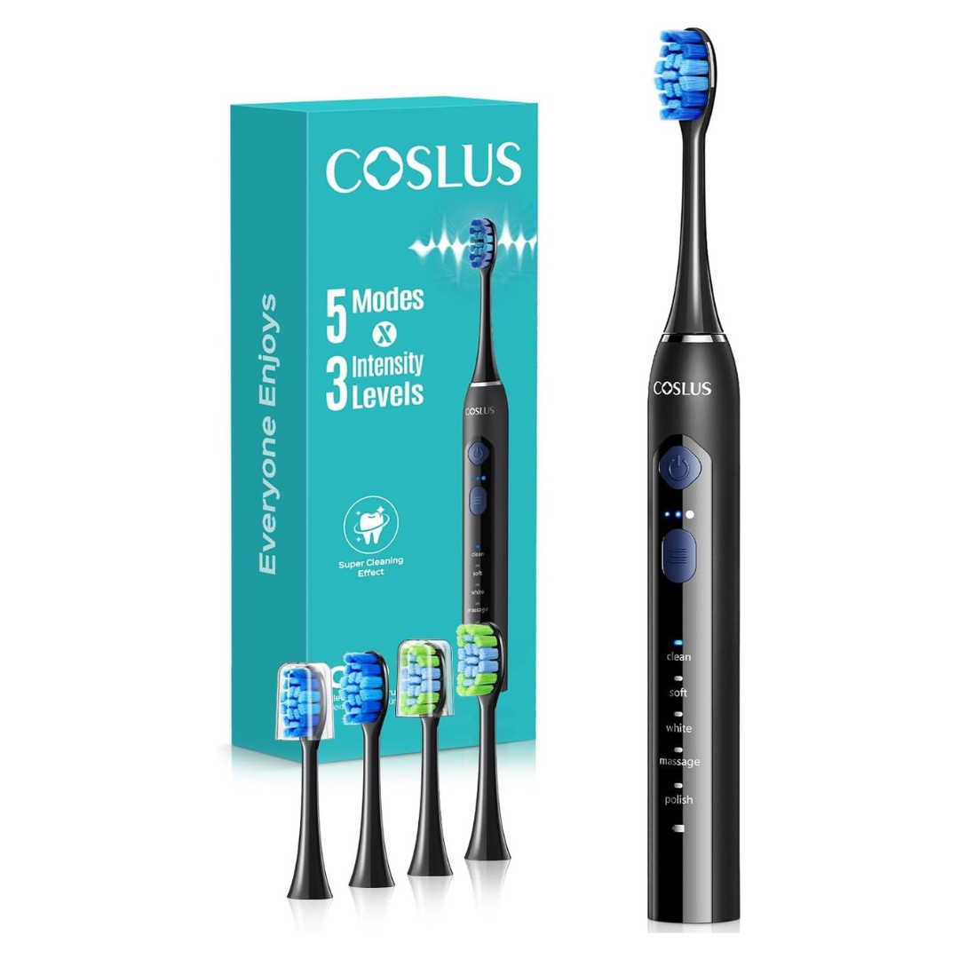 Sonic Electric Toothbrush W/ 2-Types Of 4-Brush Heads, 5-Modes