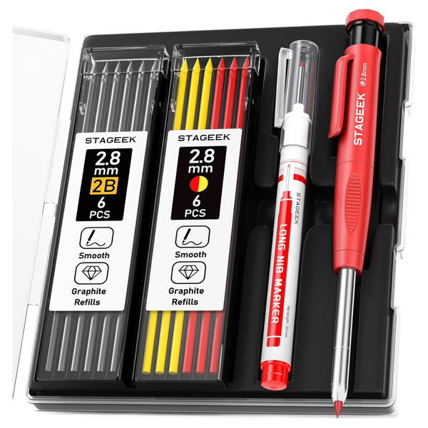 Carpenter Pencils Set With Sharpener & 13-Piece Lead Refills