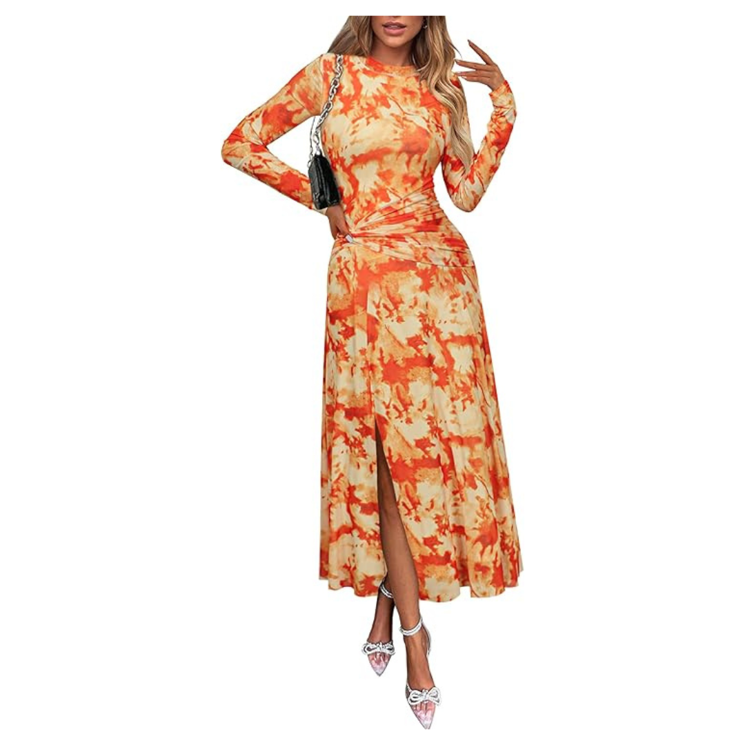 Women's Fall Ruched Bodycon Party Mesh Dress