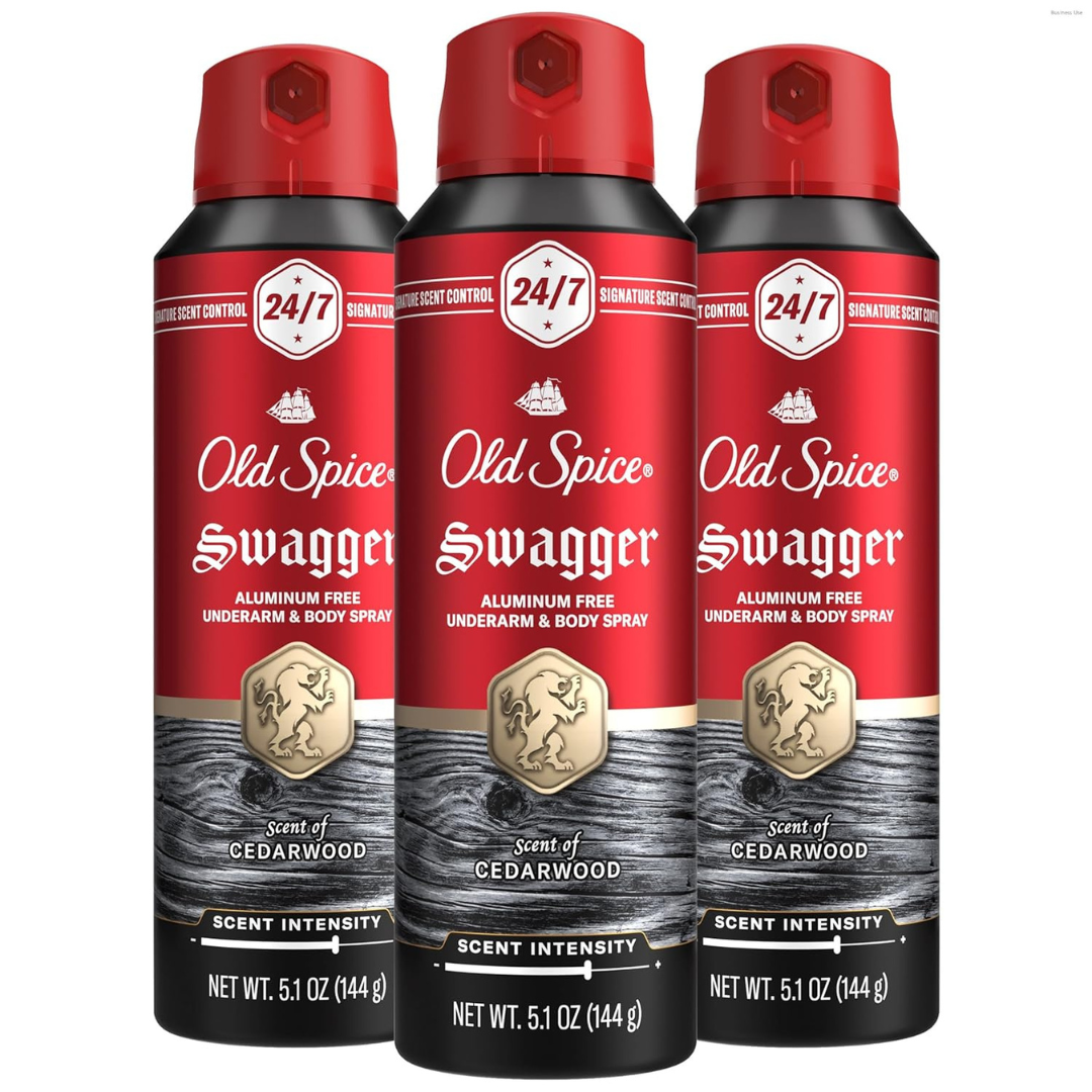 3-Pack 5.1oz Old Spice Aluminum Free Body Spray For Men (Swagger)