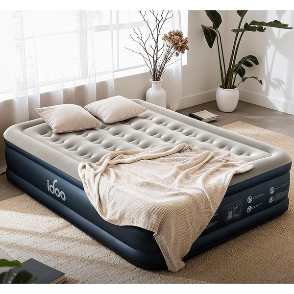 18" Raised Queen Comfort Blow Up Air Mattress With Built In Pump