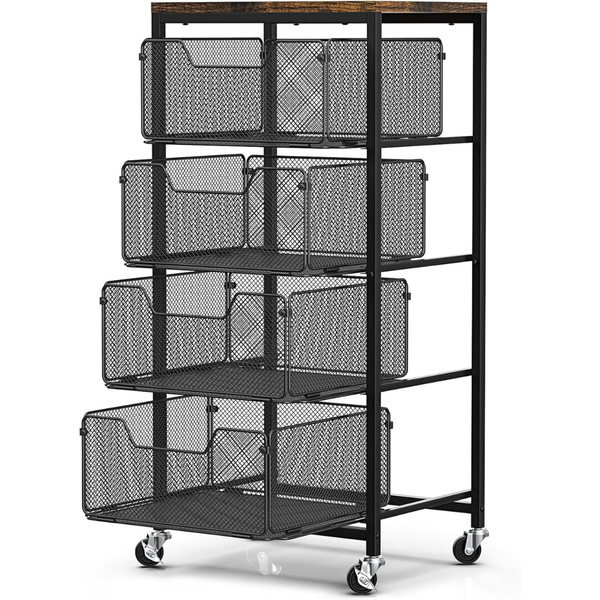 4-Tier Metal Craft Storage Organizer Rolling Cart W/ Drawers