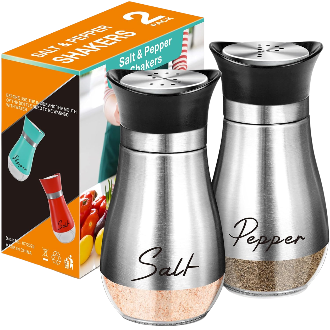 4oz Salt and Pepper Shakers Set With Stainless Steel Lids