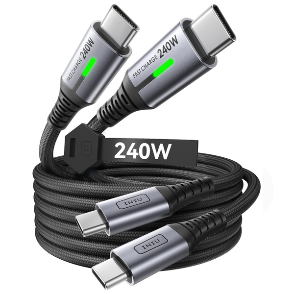 2-Pack 6.6ft INIU 240W USB-C To USB-C Braided Charging Cable