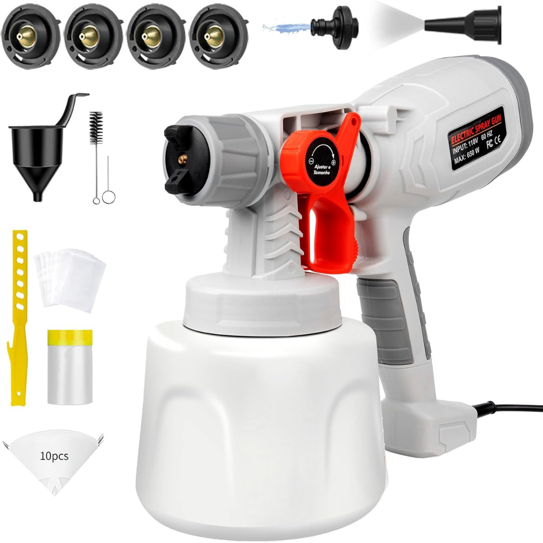 1400 ML HVLP Electric Spray Paint Gun with 4 Nozzles& 3 Patterns