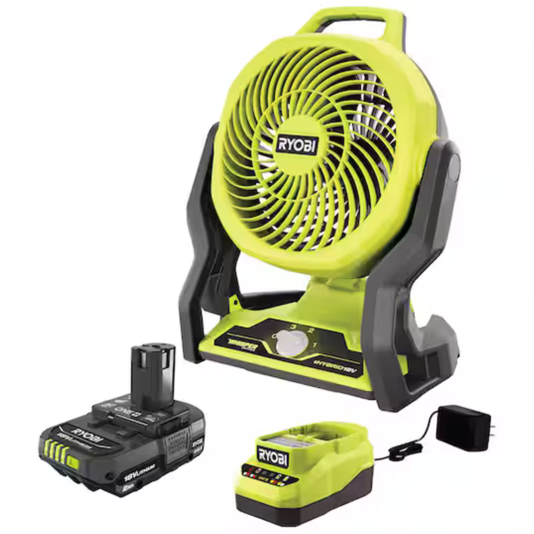 Ryobi ONE+ 18V Cordless Hybrid 7-1/2" Fan Kit w/2Ah Battery and Charger