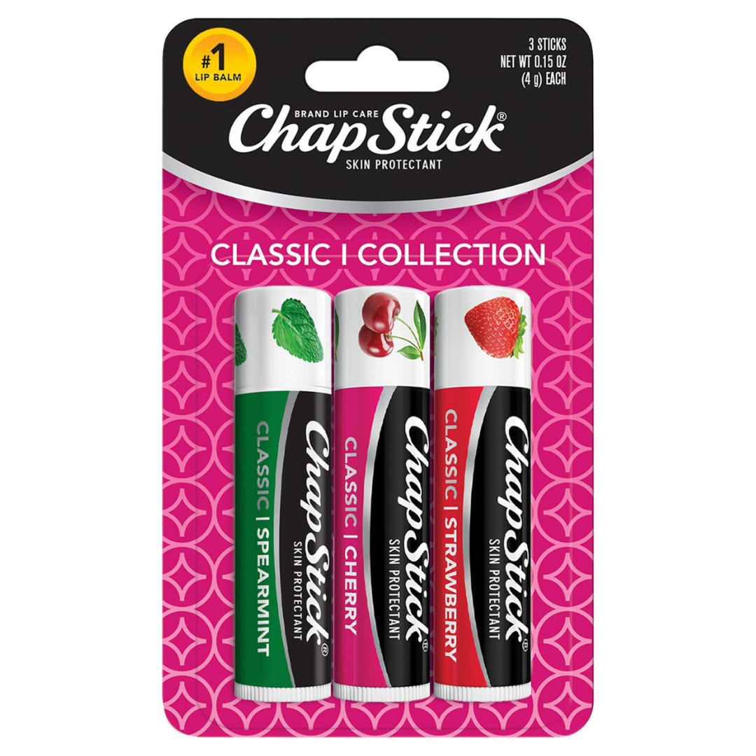 3-Pack ChapStick Spearmint, Cherry & Strawberry Lip Care Set (0.15 Oz each)
