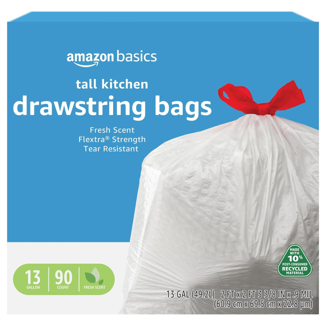 90-Count 13-Gal Amazon Basics Flextra Strength Kitchen Trash Bags