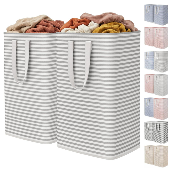 2-Pack 80L Each Cotton Collapsible Laundry Hamper Baskets