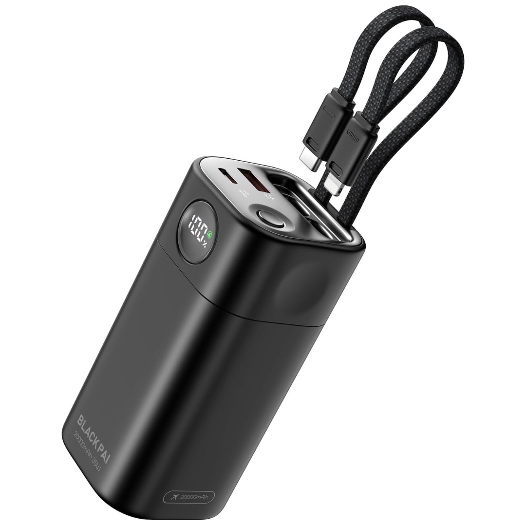 20,000mAh 35W PD Portable Charger Power Bank W/ Built-in USB-C & Cables
